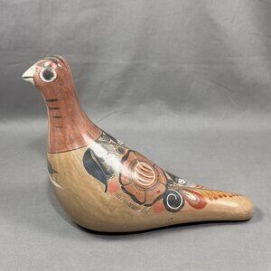 Vtg Tonala Stoneware Pottery Bird Figurine Flowers Dove Pigeon Folk Art Mexico